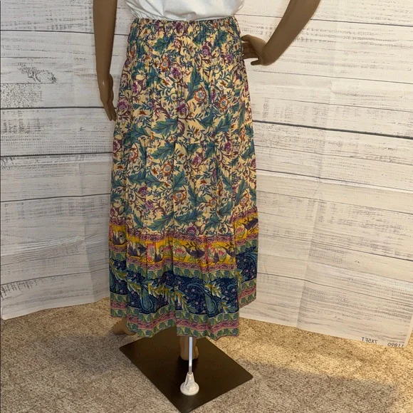 NWOT Women's Floral Tiered Maxi Skirt - Yellow & Teal - Picture 5 of 7